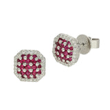 18ct White Gold 0.62ct Ruby and 0.31ct Diamond Octagonal Cluster Stud Earrings