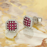 18ct White Gold 0.62ct Ruby and 0.31ct Diamond Octagonal Cluster Stud Earrings