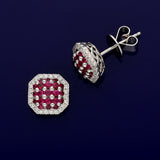 18ct White Gold 0.62ct Ruby and 0.31ct Diamond Octagonal Cluster Stud Earrings