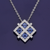 18ct White Gold Sapphire and Diamond Square Pendant Necklace