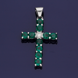 18ct White Gold Emerald and Diamond Cross Pendant