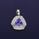 18ct White Gold Trilliant Cut Tanzanite and Diamond Cluster Pendant