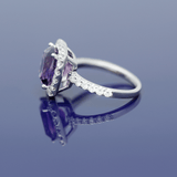 18ct White Gold Cushion Cut Amethyst and Diamond Halo Ring
