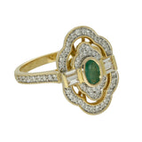 18ct Yellow Gold Emerald & Diamond Art Deco Style Ring