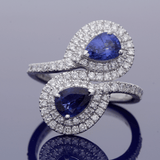18ct White Gold Pear Cut Sapphire and Diamond Crossover Ring