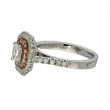 Platinum & 18ct Rose Gold 0.50ct H VS1 Emerald Cut Diamond & Pink Diamond Halo Ring