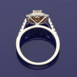 Platinum & 18ct Rose Gold 0.50ct H VS1 Emerald Cut Diamond & Pink Diamond Halo Ring