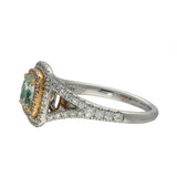 18ct White & Rose Gold 1.22ct Cushion Cut Green Diamond with Pink & White Diamond Halo Ring