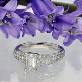 Platinum Certificated 0.78ct Emerald Cut Diamond Pave Diamond Shoulders Ring