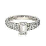 Platinum Certificated 0.78ct Emerald Cut Diamond Pave Diamond Shoulders Ring