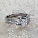 Platinum 0.91pts H SI1 Certificated Diamond Solitaire Engagement Ring with Diamond Shoulders