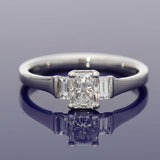 18ct White Gold 0.59ct E VVS2 Certificated Radiant Cut & Baguette Cut Diamond Trilogy Ring