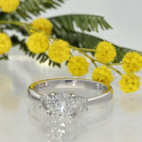 18ct White Gold 0.72ct F VS2 Round & Half Moon Cut Diamond Trilogy Ring