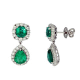 18ct White Gold 4.72ct Emerald & 1.88ct Diamond Halo Cluster Drop Earrings