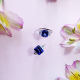Platinum Trilogy Ring with 3.89ct Tanzanite and Cadillac Diamond Shoulders