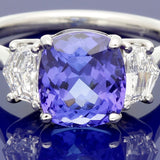 Platinum Trilogy Ring with 3.89ct Tanzanite and Cadillac Diamond Shoulders