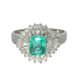 Platinum 0.67ct Emerald and Diamond Ballerina Cluster Cocktail Ring