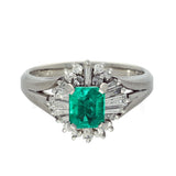 Platinum Emerald & Diamond Ballerina Cluster Cocktail Ring
