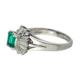 Platinum Emerald & Diamond Ballerina Cluster Cocktail Ring