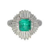 Platinum 1.24ct Emerald and Diamond Ballerina Cluster Cocktail Ring