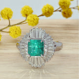 Platinum 1.24ct Emerald and Diamond Ballerina Cluster Cocktail Ring