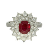 Platinum Oval Ruby and Diamond Double Halo Cluster Ring