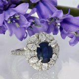 Platinum Sapphire and Fancy Cut Diamond Cluster Ring