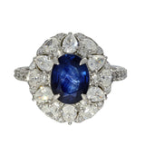 Platinum Sapphire and Fancy Cut Diamond Cluster Ring