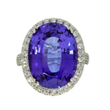 18ct White Gold 13ct Tanzanite & Diamond Halo Statement Ring