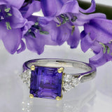 18ct White Gold Square Asscher Cut Tanzanite and Diamond Ring