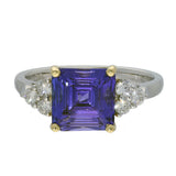 18ct White Gold Square Asscher Cut Tanzanite and Diamond Ring