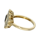 9ct Yellow Gold Oval Sapphire and Diamond Milgrain Halo Ring