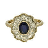 9ct Yellow Gold Oval Sapphire and Diamond Milgrain Halo Ring