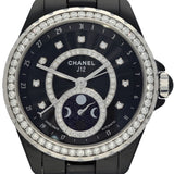 Pre-owned Unisex Chanel J12 Moonphase Black Ceramic 2017 Automatic Watch H3405