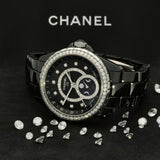 Pre-owned Unisex Chanel J12 Moonphase Black Ceramic 2017 Automatic Watch H3405