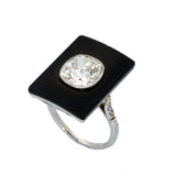 Art Deco Inspired Old Cut Diamond and Onyx Cocktail Ring