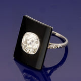 Art Deco Inspired Old Cut Diamond and Onyx Cocktail Ring