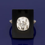 Art Deco Inspired Old Cut Diamond and Onyx Cocktail Ring