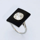 Art Deco Inspired Old Cut Diamond and Onyx Cocktail Ring