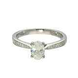 Platinum 0.70ct F VS2 Certificated Oval Cut Diamond Solitaire Ring with Diamond Shoulders