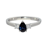 9ct White Gold Pear Shape 0.49ct Sapphire and Diamond 3 Stone Ring
