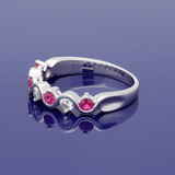 9ct White Gold Ruby and Diamond Half Eternity Wave Ring