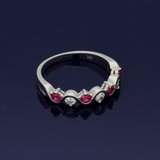 9ct White Gold Ruby and Diamond Half Eternity Wave Ring
