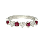 9ct White Gold Ruby and Diamond Half Eternity Wave Ring