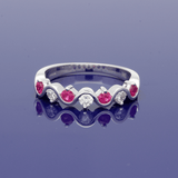9ct White Gold Ruby and Diamond Half Eternity Wave Ring