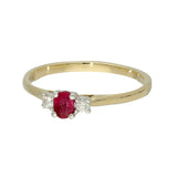 9ct Yellow Gold Dainty Oval Ruby and Diamond 3 Stone Ring