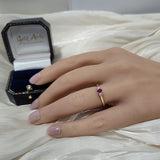 9ct Yellow Gold Dainty Oval Ruby and Diamond 3 Stone Ring