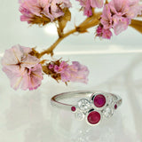 9ct White Gold Ruby and Diamond Bubble Cluster Ring