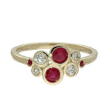 9ct Yellow Gold Ruby and Diamond Bubble Cluster Ring