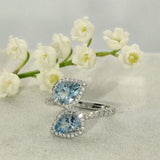 18ct White Gold Pear Cut Aquamarine & Diamond Toi et Moi Ring